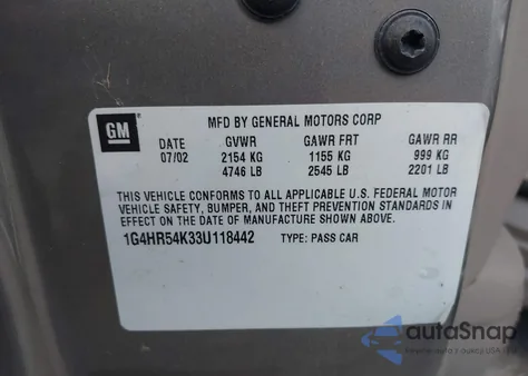 2003 Buick Lesabre Limited from USA, damaged, VIN 1G4HR54K33U118442